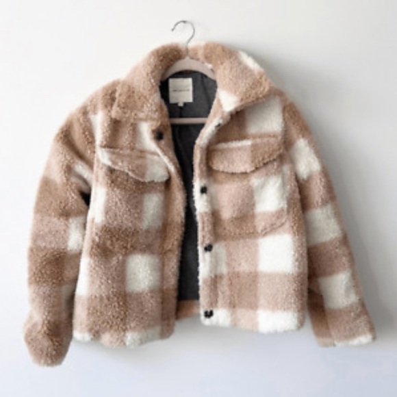 Anthropologie avec les filles Sherpa plaid jacket women's size small